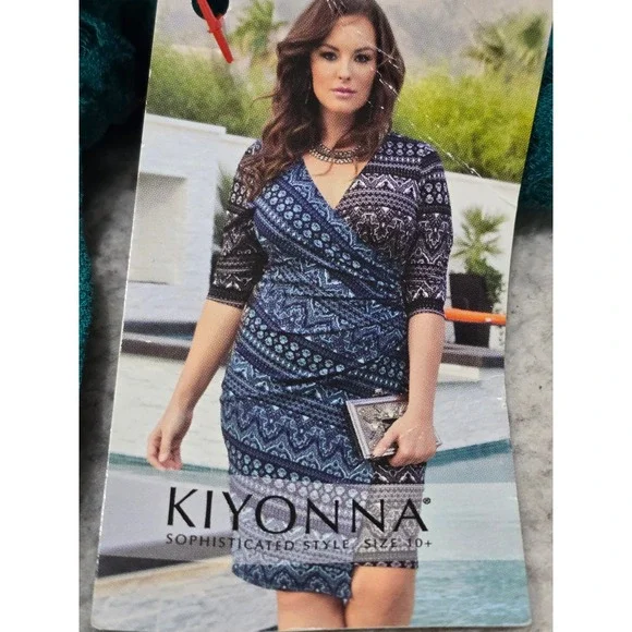 KIYONNA Teal Wrap Mesh Sleeve Sheath Dress Made in USA Size‎ 2